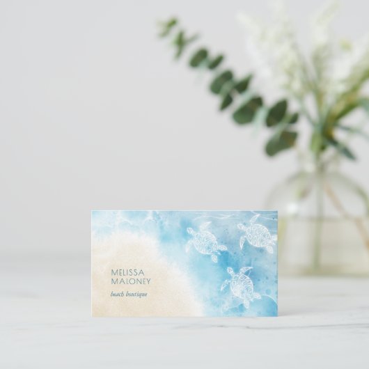 Carte De Visite Beach Style White Turtles Scan QR Code (Debout devant)