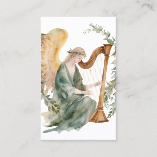 Carte De Visite Beau Angel Jouer Harpe Aquarelle (Devant)