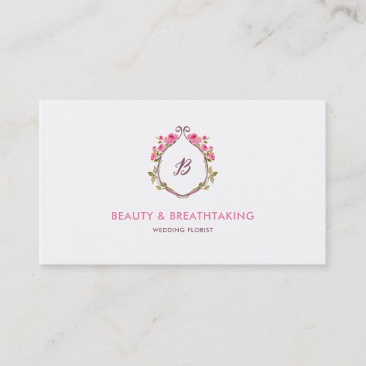 Carte De Visite Beau Chic Rose Crest Frame Monogramme (Devant)