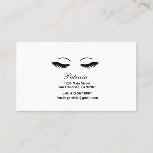 Carte De Visite Beau Eyelash Extensions Technicien Lashes (Dos)