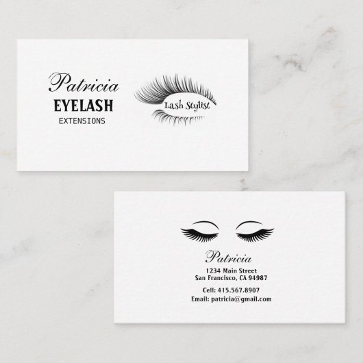 Carte De Visite Beau Eyelash Extensions Technicien Lashes (Devant / Derrière)