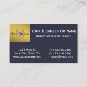 Carte De Visite Beau Indigo Bleu avec Gold Luxury Monogramme