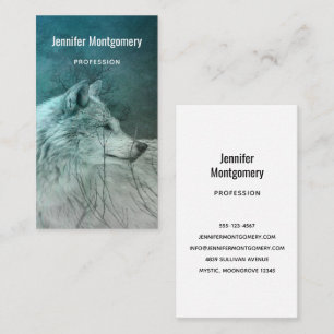 Carte De Visite Beau loup gris dans une forêt foncée