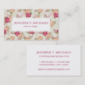 Carte De Visite Beau motif de pivoine de couleur sur le vert (Devant / Derrière)