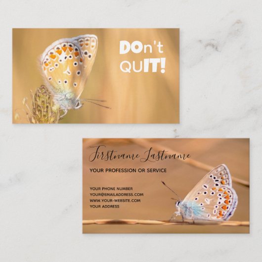 Carte De Visite Beau papillon avec guillemets motivants busine (Devant / Derrière)