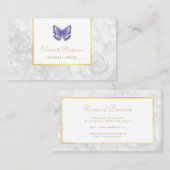 Carte De Visite Beau Papillon Bleu Élégant Marbre blanc Rose (Devant / Derrière)