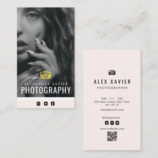Carte De Visite beau photographe moderne code QR (Devant / Derrière)