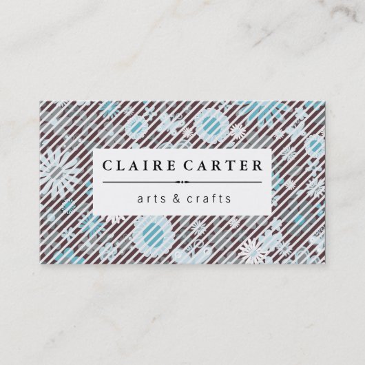 Carte De Visite Beau rayures diagonales florales (Devant)