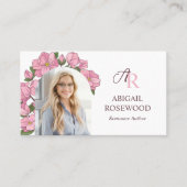 Carte De Visite Beau rose Floral Monogramme Romance Auteur (Devant)