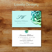 Carte De Visite Beau Rose sur Turquoise blanc clair avec initiales