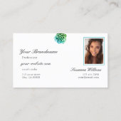 Carte De Visite Beau Rose sur Turquoise blanc clair avec logo phot (Dos)