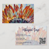 Carte De Visite Beau Tournesol Floral Fleuriste Jardin QR Code (Devant / Derrière)
