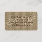 Carte De Visite Beau, Vintage Burlap Monogramme personnalisé (Dos)