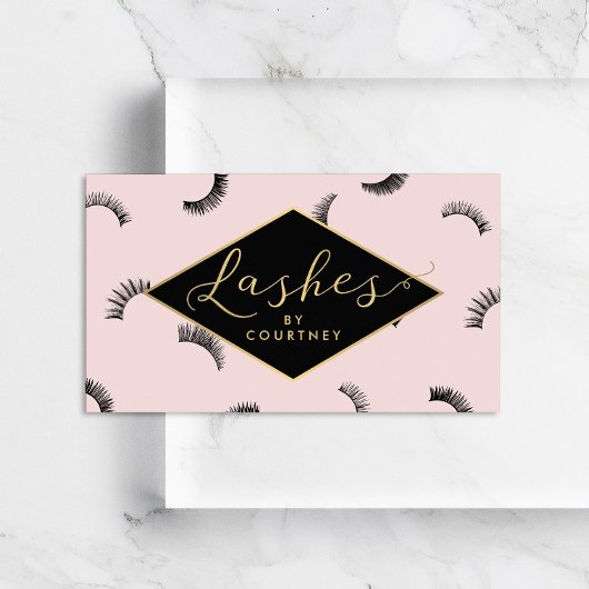 Carte De Visite Beaucoup de Lashes Motif Lash Salon Rose/Noir/Or