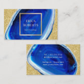 Carte De Visite Beauté bleue moderne d'or de coiffeur de (Devant / Derrière)