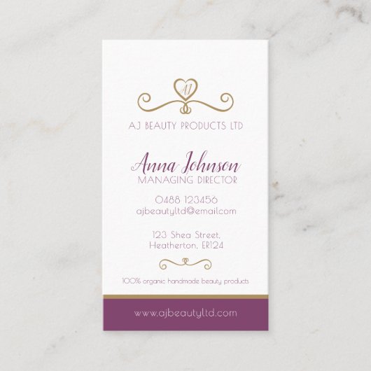 Carte De Visite Beauté compagnie de santé photo personnalisée or v (Devant)