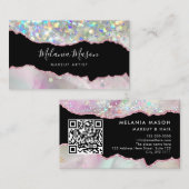 Carte De Visite Beauté de code QR de paillettes holographiques d'a (Devant / Derrière)
