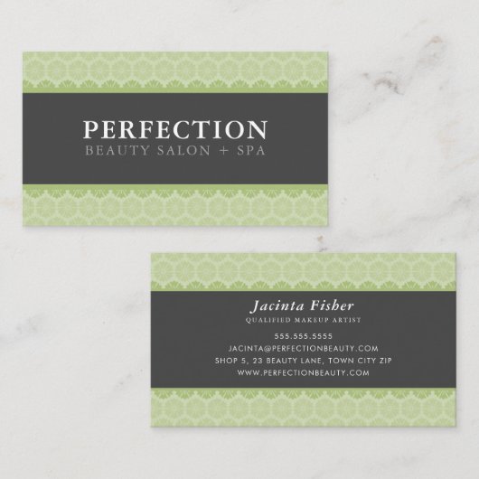 Carte De Visite BEAUTÉ ÉLÉGANTE jolie motif vert clair gris (Devant / Derrière)