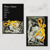 CARTE DE VISITE BEAUTÉ ÉLÉGANTE /LADY AVEC BOW JAUNE D'OR.FLEURS (Devant / Derrière)