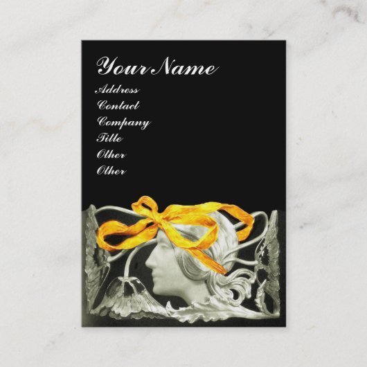 CARTE DE VISITE BEAUTÉ ÉLÉGANTE /LADY AVEC BOW JAUNE D'OR.FLEURS (Devant)