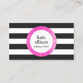 Carte De Visite Beauté rayée rose noir et blanc (Devant)