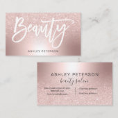 Carte De Visite Beauté Rose or parties scintillant ombre feuille m (Devant / Derrière)