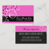 Carte De Visite Beauté Salon feuille de défilement floral noir, ro (Devant / Derrière)