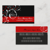 Carte De Visite Beauté Salon feuille de défilement floral noir, ro (Devant / Derrière)