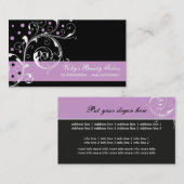 Carte De Visite Beauté Salon feuille de défilement floral noir vio (Devant / Derrière)