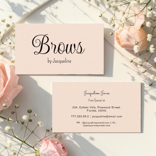 Carte De Visite Beauté Sourcils Beige Simple Script 