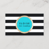 Carte De Visite Beauté tendance Noir et Blanc rayé Turquoise (Devant)
