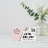 Carte De Visite Beauticien | Code QR | Rose | Marbre (Debout devant)