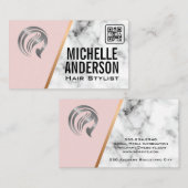 Carte De Visite Beauticien | Code QR | Rose | Marbre (Devant / Derrière)