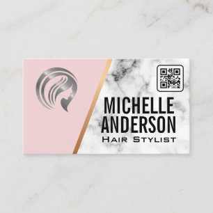 Carte De Visite Beauticien Code QR Rose Marbre