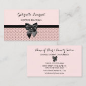 Carte De Visite Beauticier Chic Paris Pois rose noir Bow (Devant / Derrière)