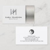 Carte De Visite Beauticier élégant monogramme argent Damask (Devant / Derrière)