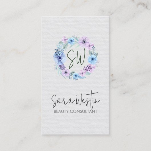 Carte De Visite Beauty Consultant Beautician Flower Monogramme (Devant)