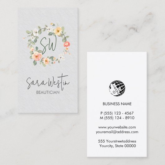 Carte De Visite Beauty Consultant Beautician Flower Monogramme (Devant / Derrière)