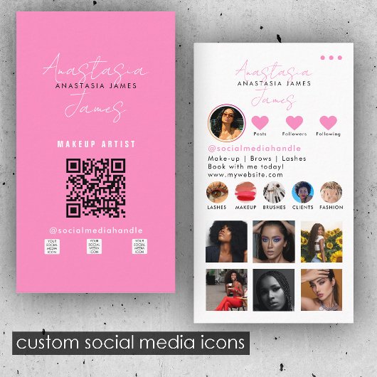 Carte De Visite Beauty Influencer Social Media QR Code Rose