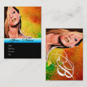 Carte De Visite BEAUTY MAKEUP ARTISTE monogramme bleu saphir jaune (Devant / Derrière)