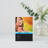 Carte De Visite BEAUTY MAKEUP ARTISTE monogramme bleu saphir jaune (Debout devant)