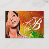 Carte De Visite BEAUTY MAKEUP ARTISTE monogramme bleu saphir jaune (Dos)