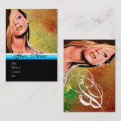 Carte De Visite BEAUTY MAKEUP ARTISTE monogramme bleu saphir jaune (Devant / Derrière)