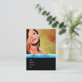 Carte De Visite BEAUTY MAKEUP ARTISTE monogramme bleu saphir jaune (Debout devant)