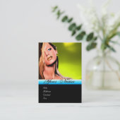 Carte De Visite BEAUTY MAKEUP ARTISTE monogramme bleu topaz jaune (Debout devant)