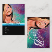 Carte De Visite BEAUTY MAKEUP ARTISTE monogramme bleu vert saphir (Devant / Derrière)