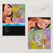 Carte De Visite BEAUTY MAKEUP ARTISTE monogramme jaune bleu saphir (Devant / Derrière)