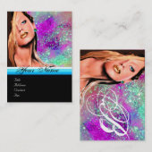 Carte De Visite BEAUTY MAKEUP ARTISTE monogramme rose bleu saphir (Devant / Derrière)