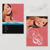 Carte De Visite BEAUTY MAKEUP ARTISTE monogramme rose bleu saphir (Devant / Derrière)