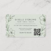 Carte De Visite Beauty Salon Botanical Sage Green QR Code (Dos)